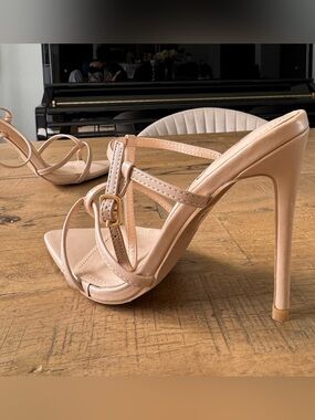 Nude Strappy High Heel Sandals - Elegant Women's Dress Heels